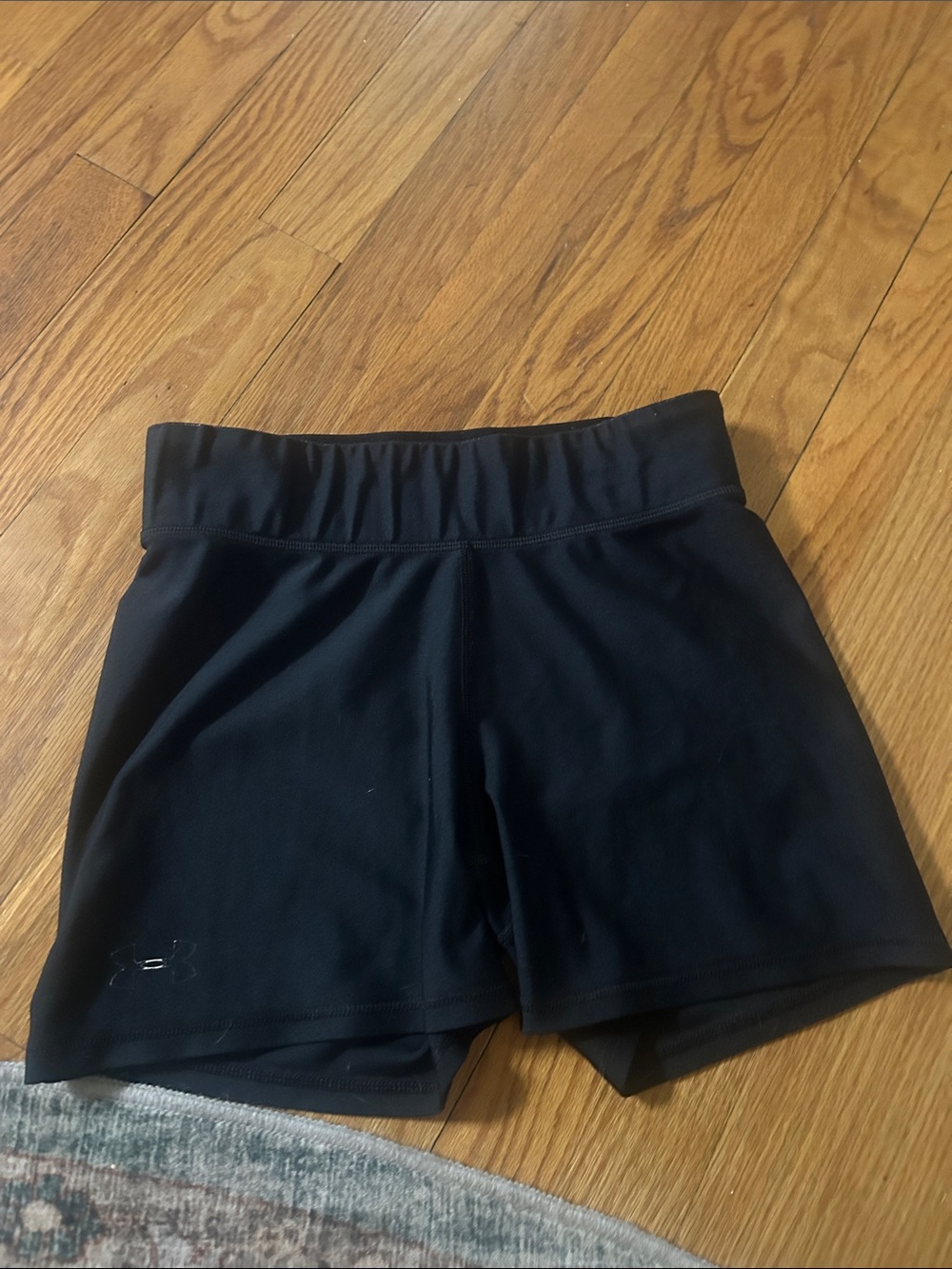 Under Armour Black Women's Bike Shorts with Logo Waistband + purple shorts